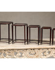 Set of Five Small Size Dark Rosewood Nesting Tables with Humpback Stretchers