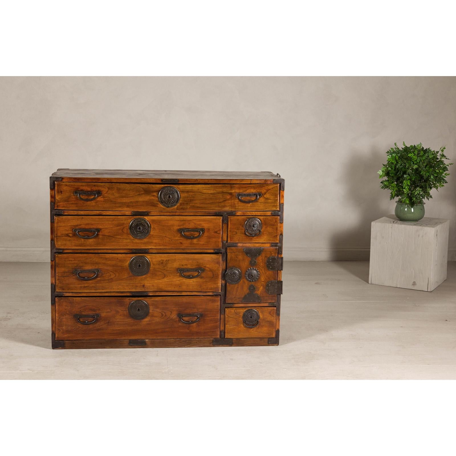 Late Meiji Keyaki Merchant Tansu Chest with Iron Fittings