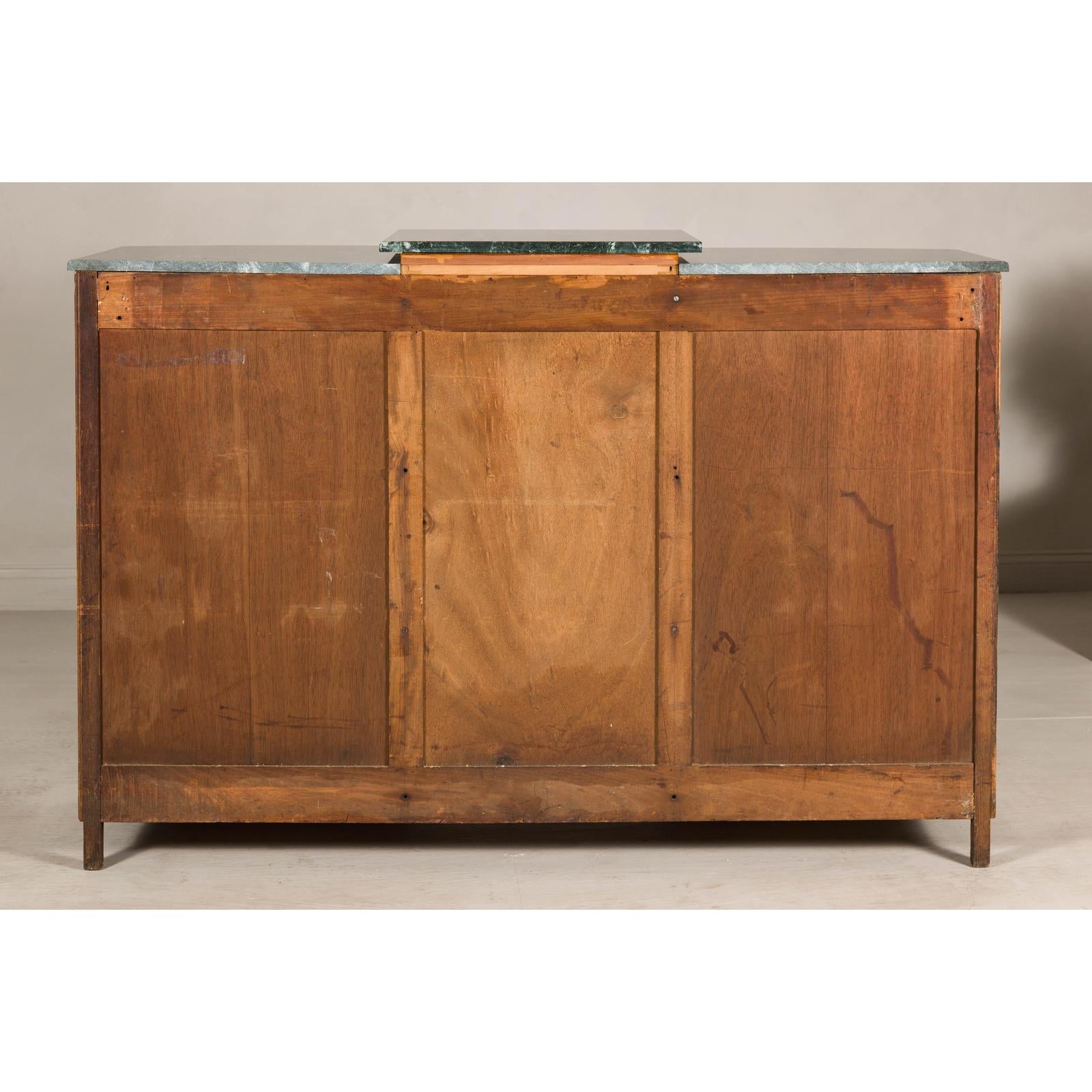 Art Deco Burl Walnut Buffet with Green Marble Top and Shelved Interior
