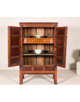 Elm Brown Lacquer Cabinet with Bronze Hardware and Shelves, Late Qing Dynasty