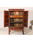 Elm Brown Lacquer Cabinet with Bronze Hardware and Shelves, Late Qing Dynasty