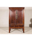 Elm Brown Lacquer Cabinet with Bronze Hardware and Shelves, Late Qing Dynasty