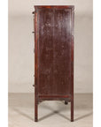 Elm Brown Lacquer Cabinet with Bronze Hardware and Shelves, Late Qing Dynasty