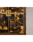 Late Qing Dynasty Black Lacquer Elm Cabinet with Gilt Motifs and Carved Apron