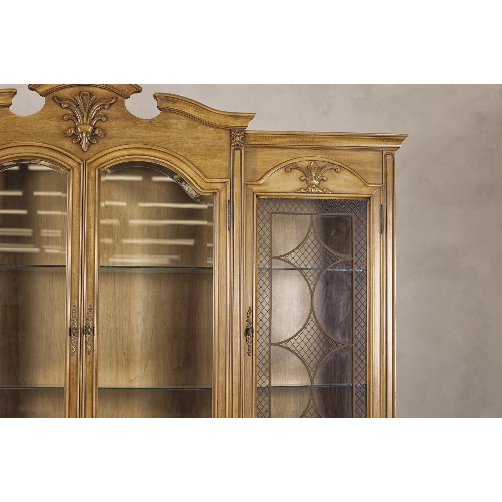 Large French Provincial Style China Cabinet in Hardwood Finish, Wired