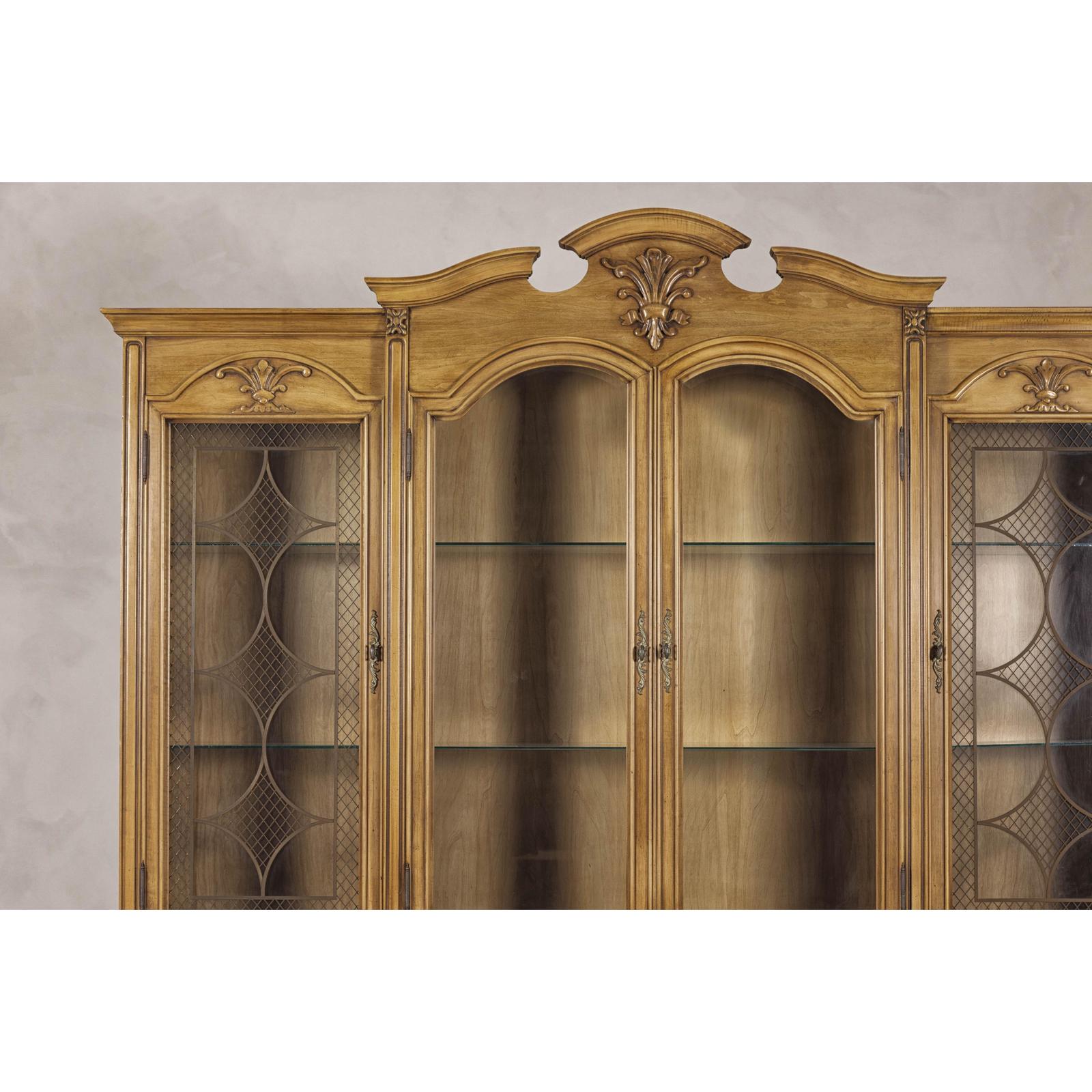Large French Provincial Style China Cabinet in Hardwood Finish, Wired