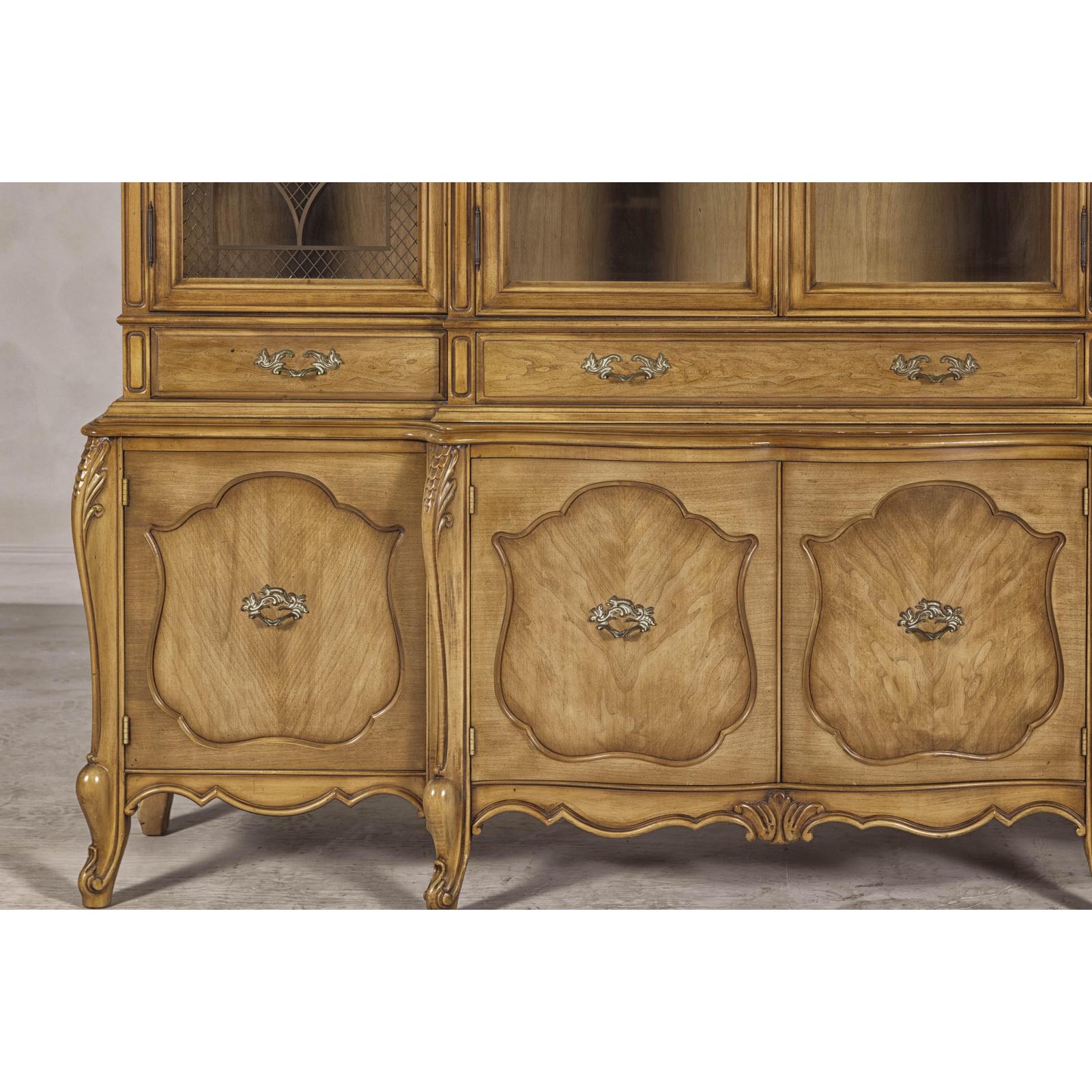 Large French Provincial Style China Cabinet in Hardwood Finish, Wired