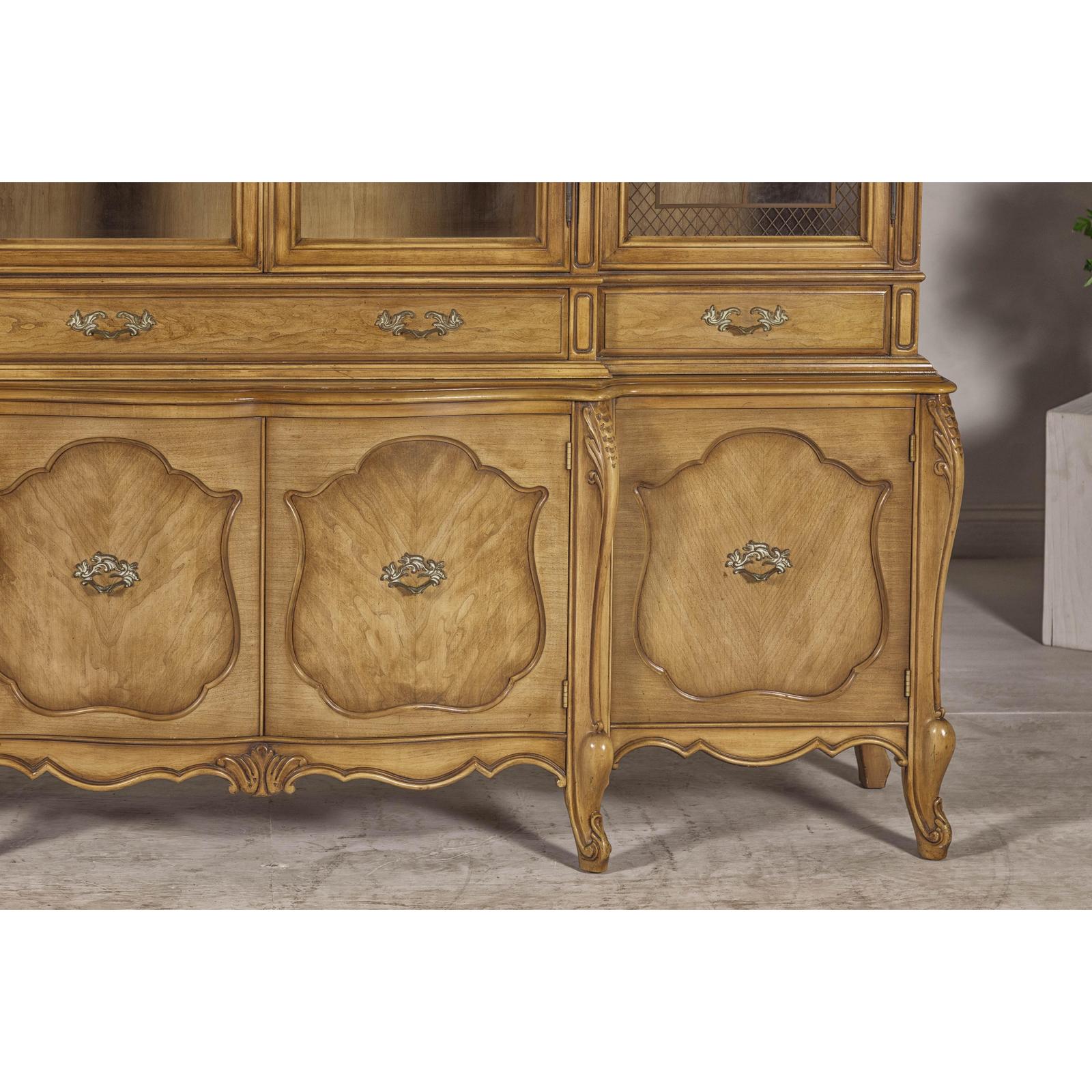 Large French Provincial Style China Cabinet in Hardwood Finish, Wired