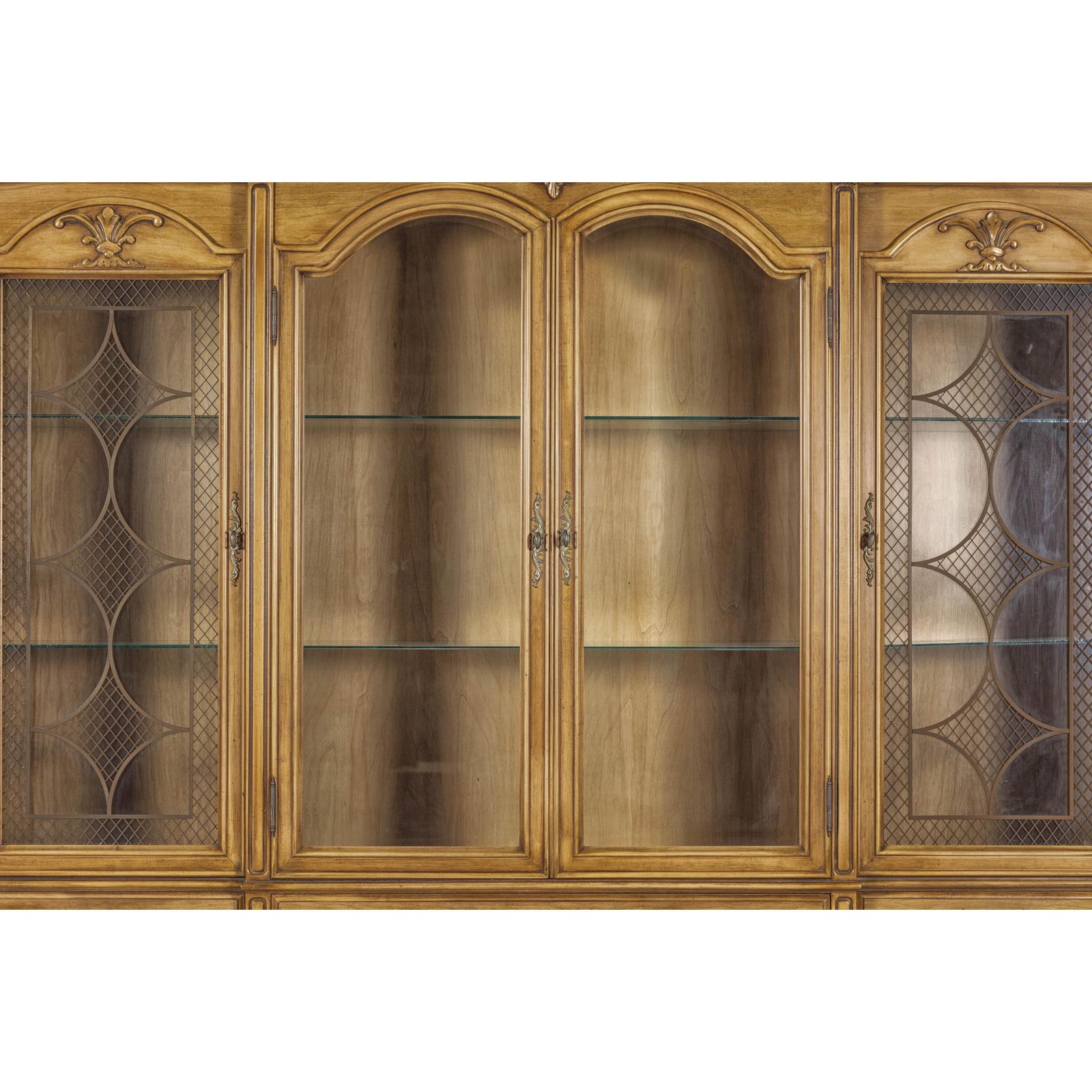 Large French Provincial Style China Cabinet in Hardwood Finish, Wired