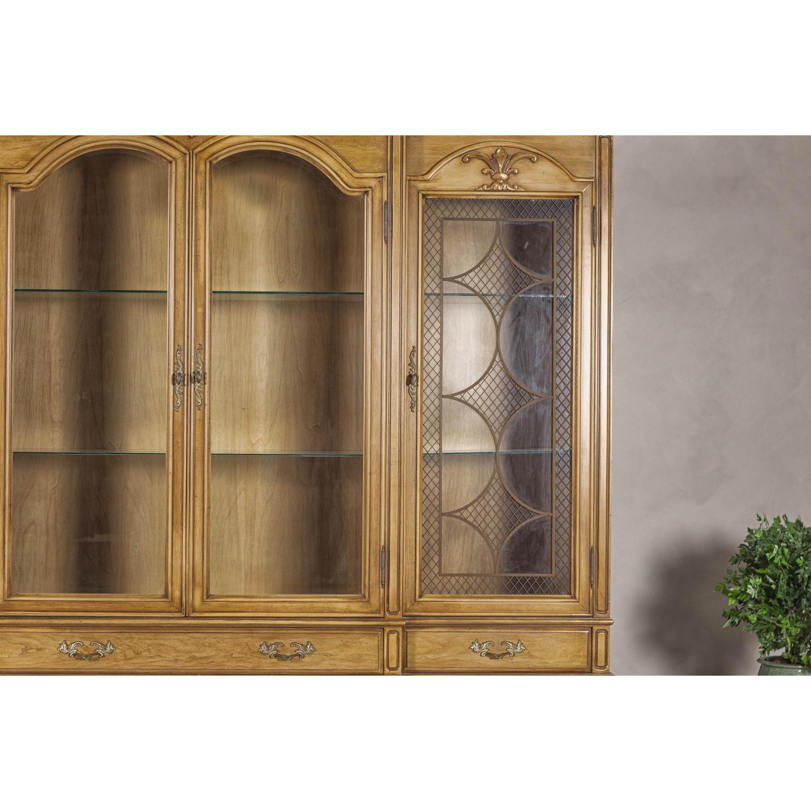 Large French Provincial Style China Cabinet in Hardwood Finish, Wired