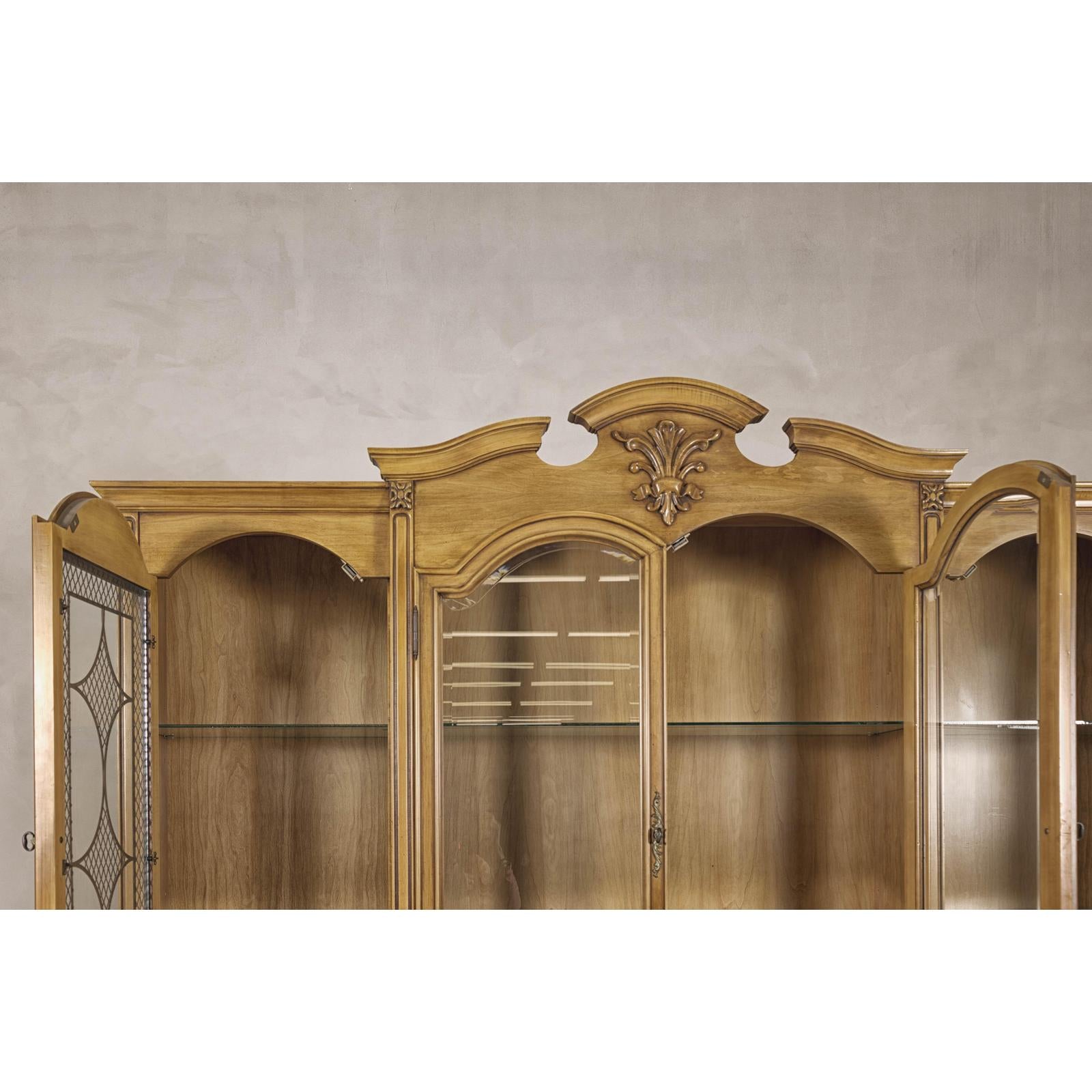 Large French Provincial Style China Cabinet in Hardwood Finish, Wired