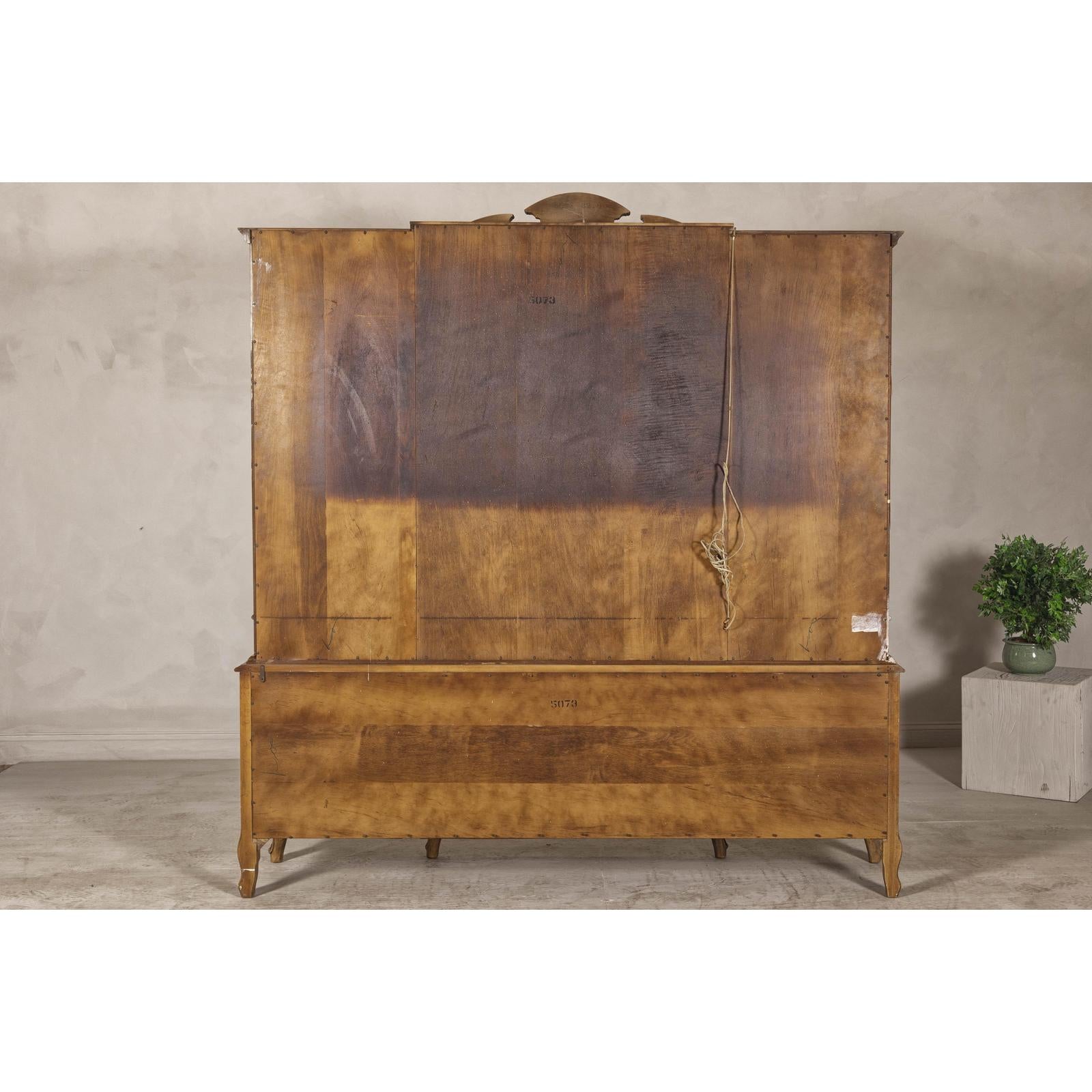 Large French Provincial Style China Cabinet in Hardwood Finish, Wired