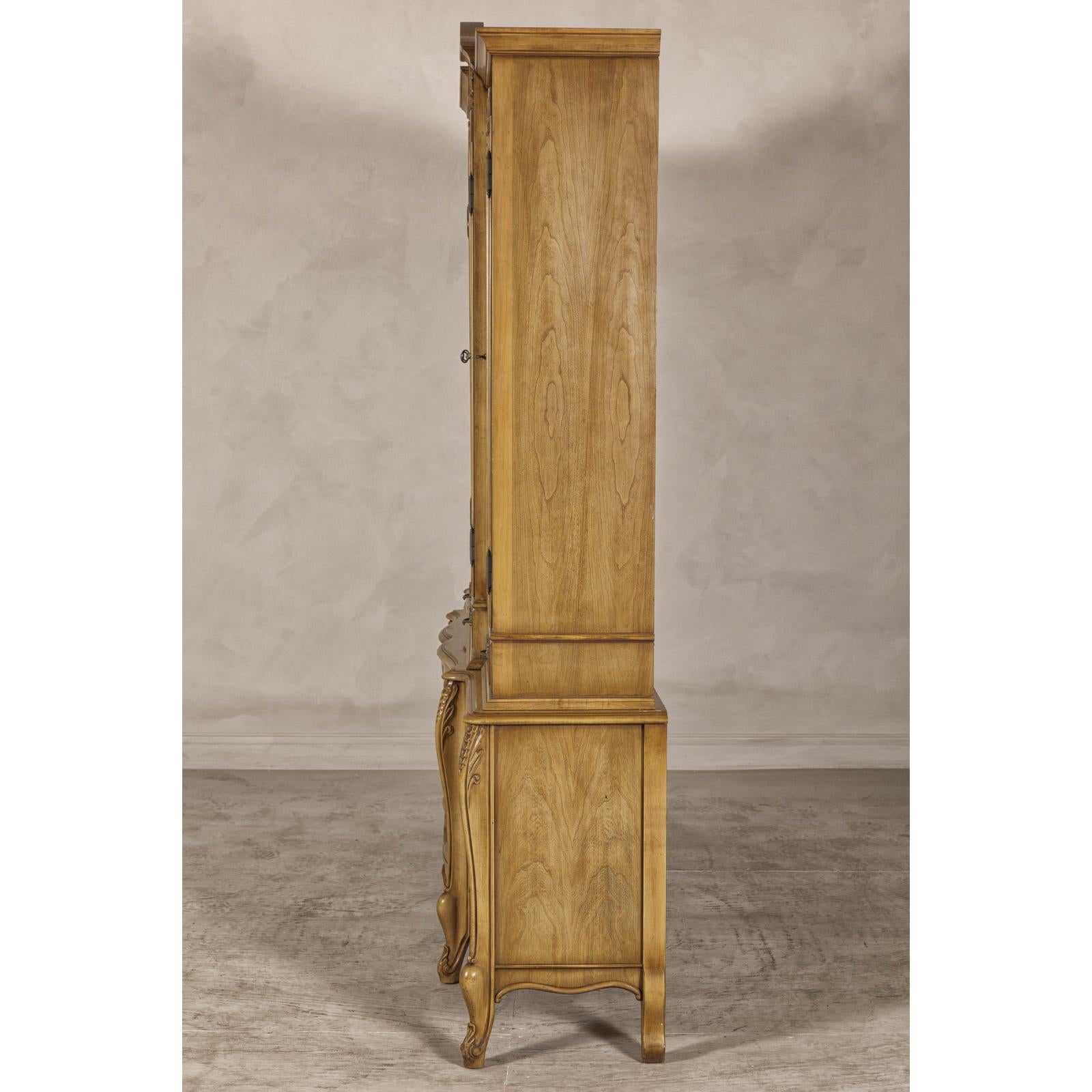 Large French Provincial Style China Cabinet in Hardwood Finish, Wired
