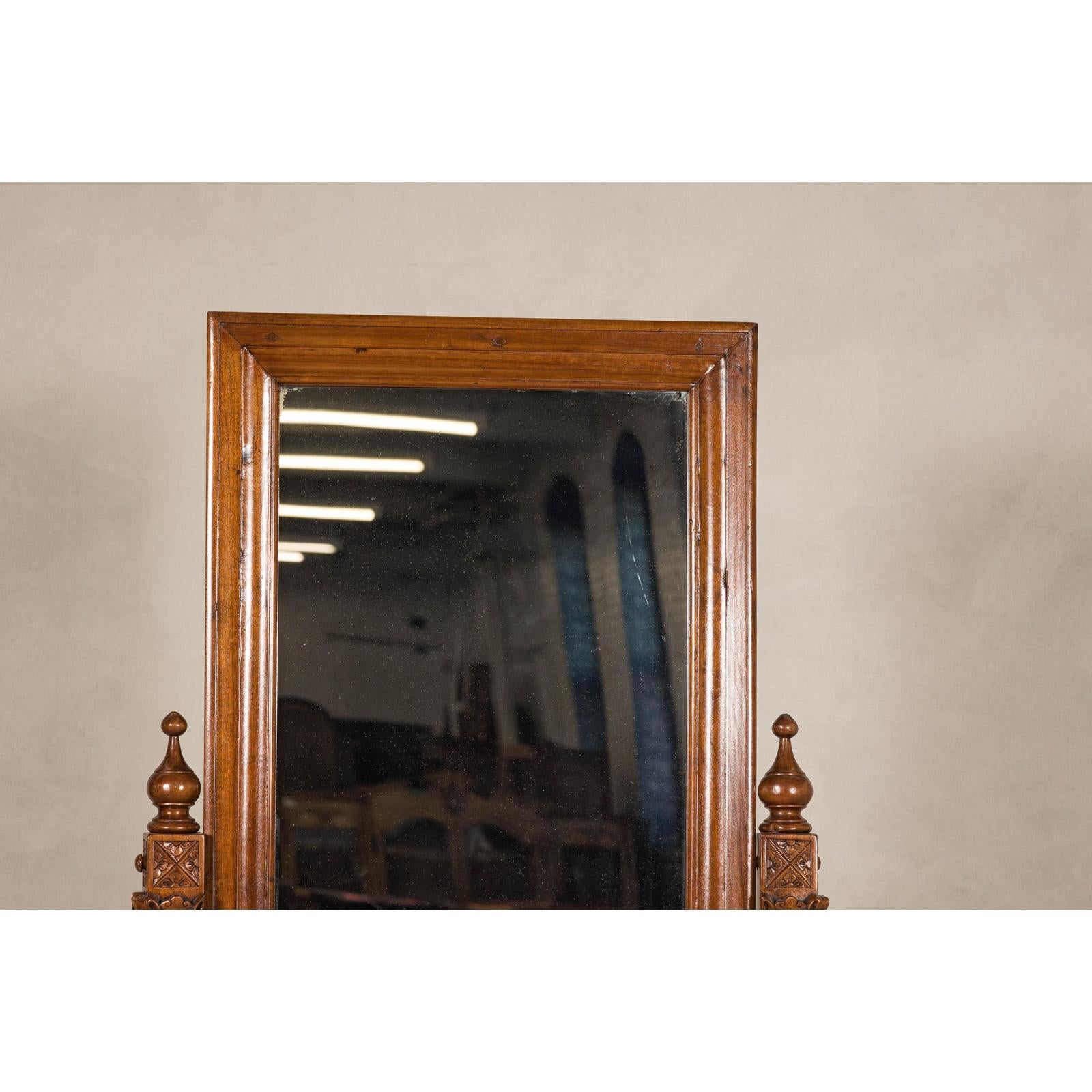 Late 19th Century Dutch Colonial Hardwood Cheval Mirror with Carved Details