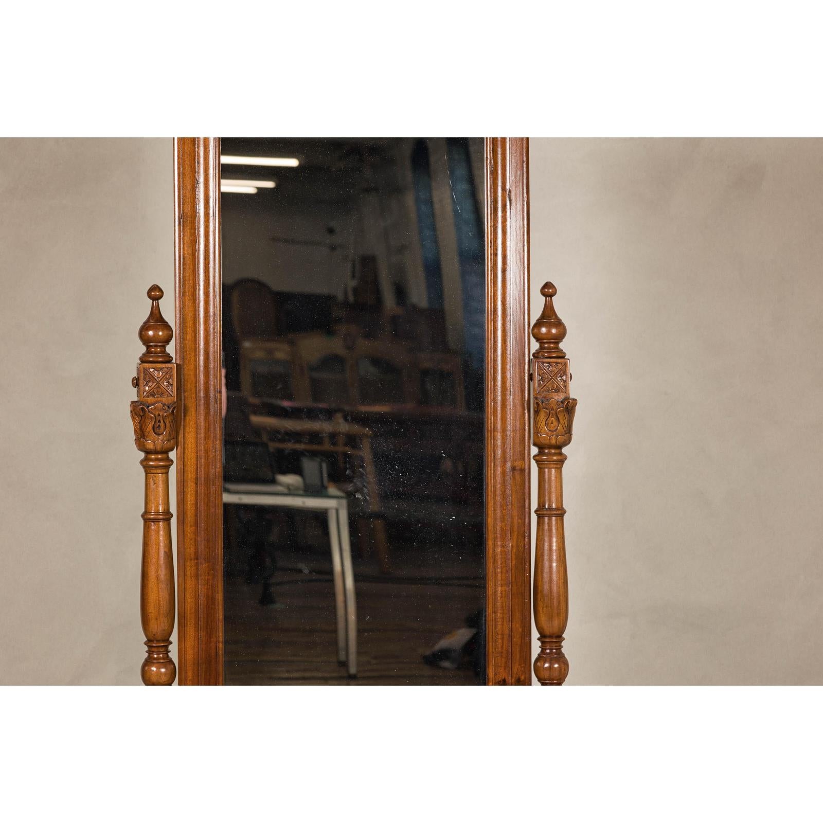 Late 19th Century Dutch Colonial Hardwood Cheval Mirror with Carved Details