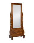 Late 19th Century Dutch Colonial Hardwood Cheval Mirror with Carved Details