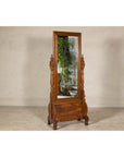 Late 19th Century Dutch Colonial Hardwood Cheval Mirror with Carved Details