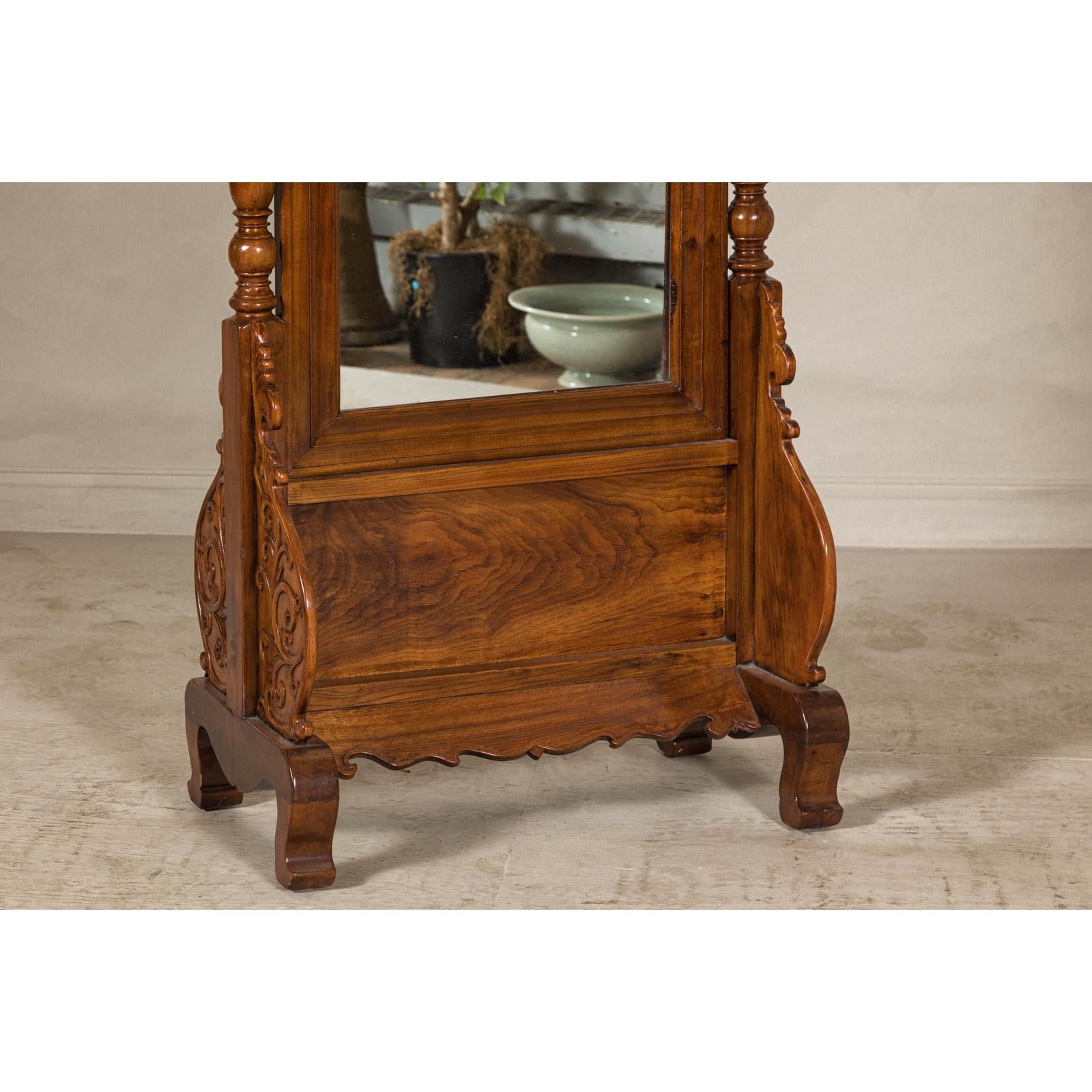 Late 19th Century Dutch Colonial Hardwood Cheval Mirror with Carved Details