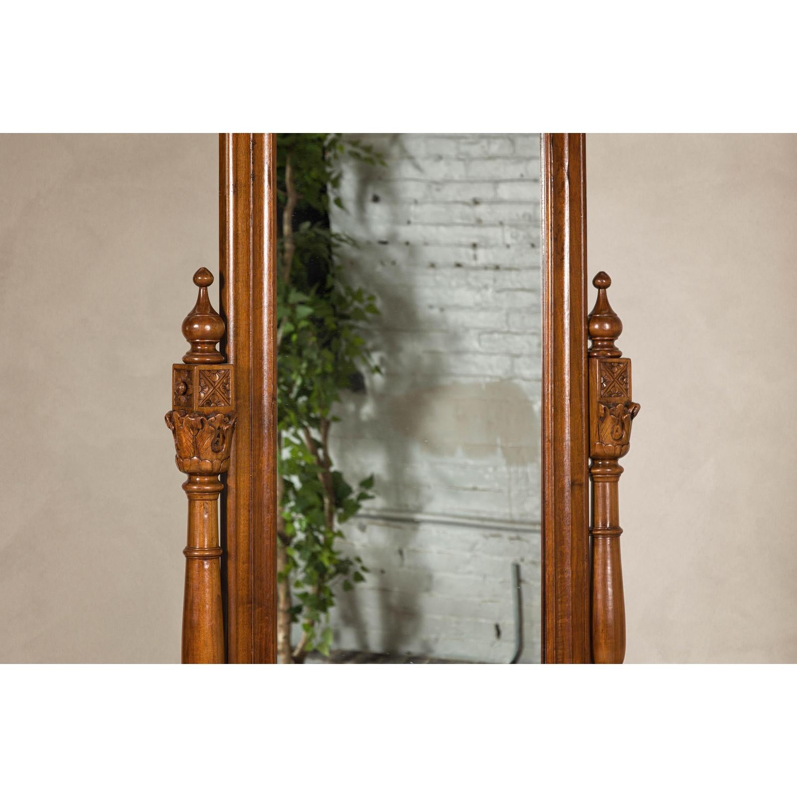 Late 19th Century Dutch Colonial Hardwood Cheval Mirror with Carved Details