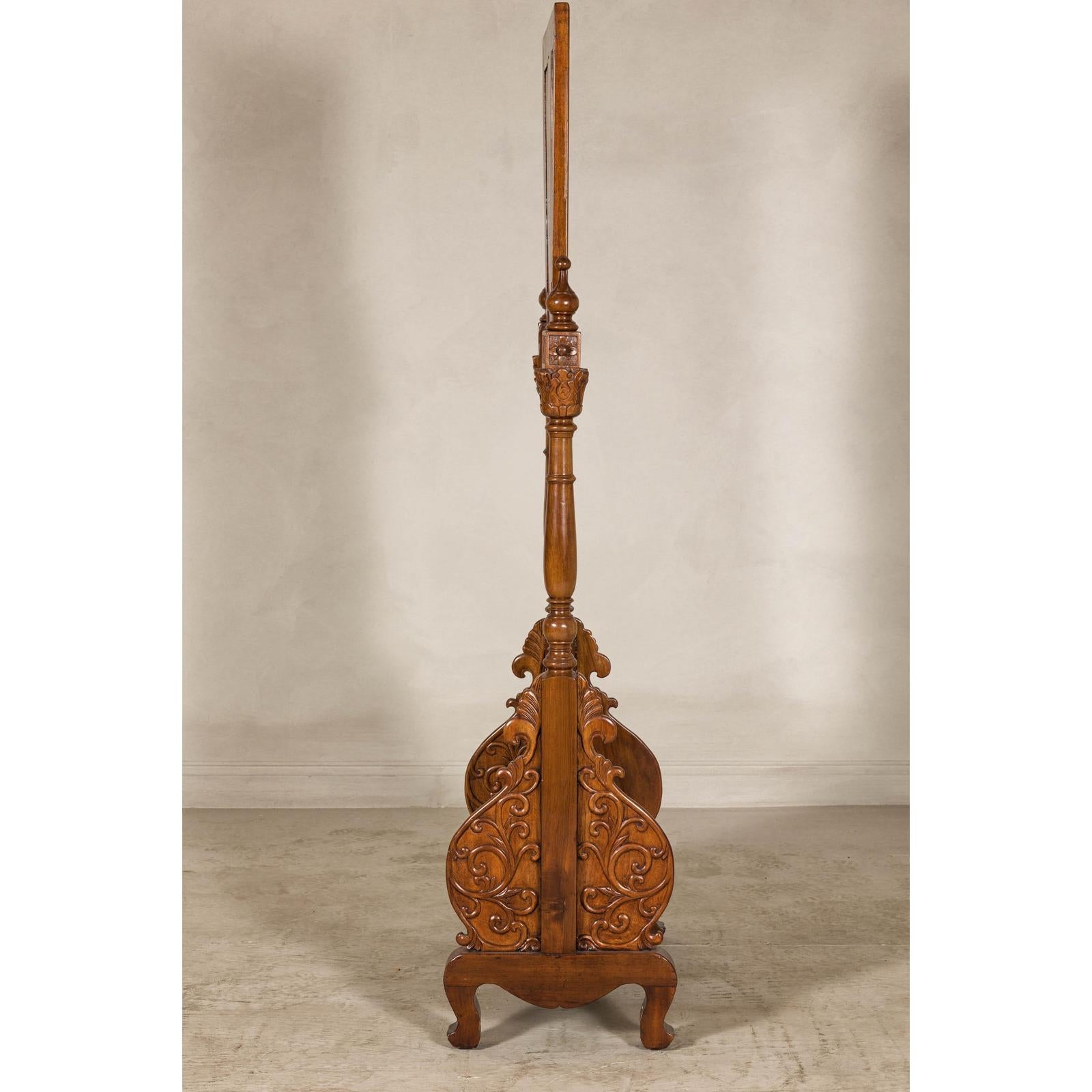 Late 19th Century Dutch Colonial Hardwood Cheval Mirror with Carved Details