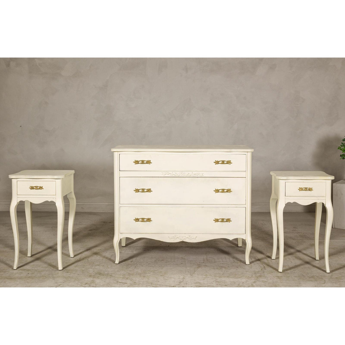French Provincial Style Cream Dresser and Nightstands Set