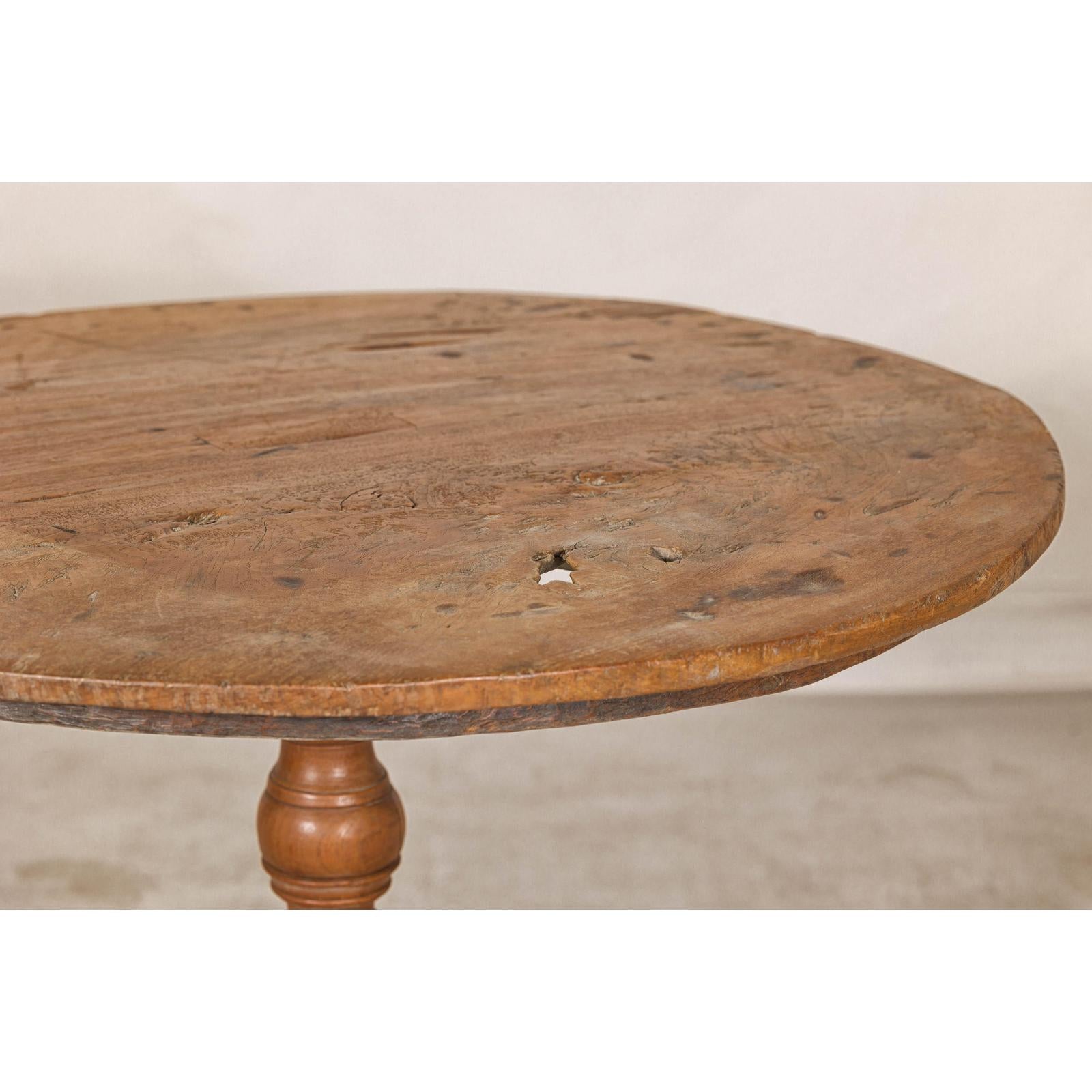 Colonial Teak Pedestal Side Table with Tripod Base, Early 20th Century
