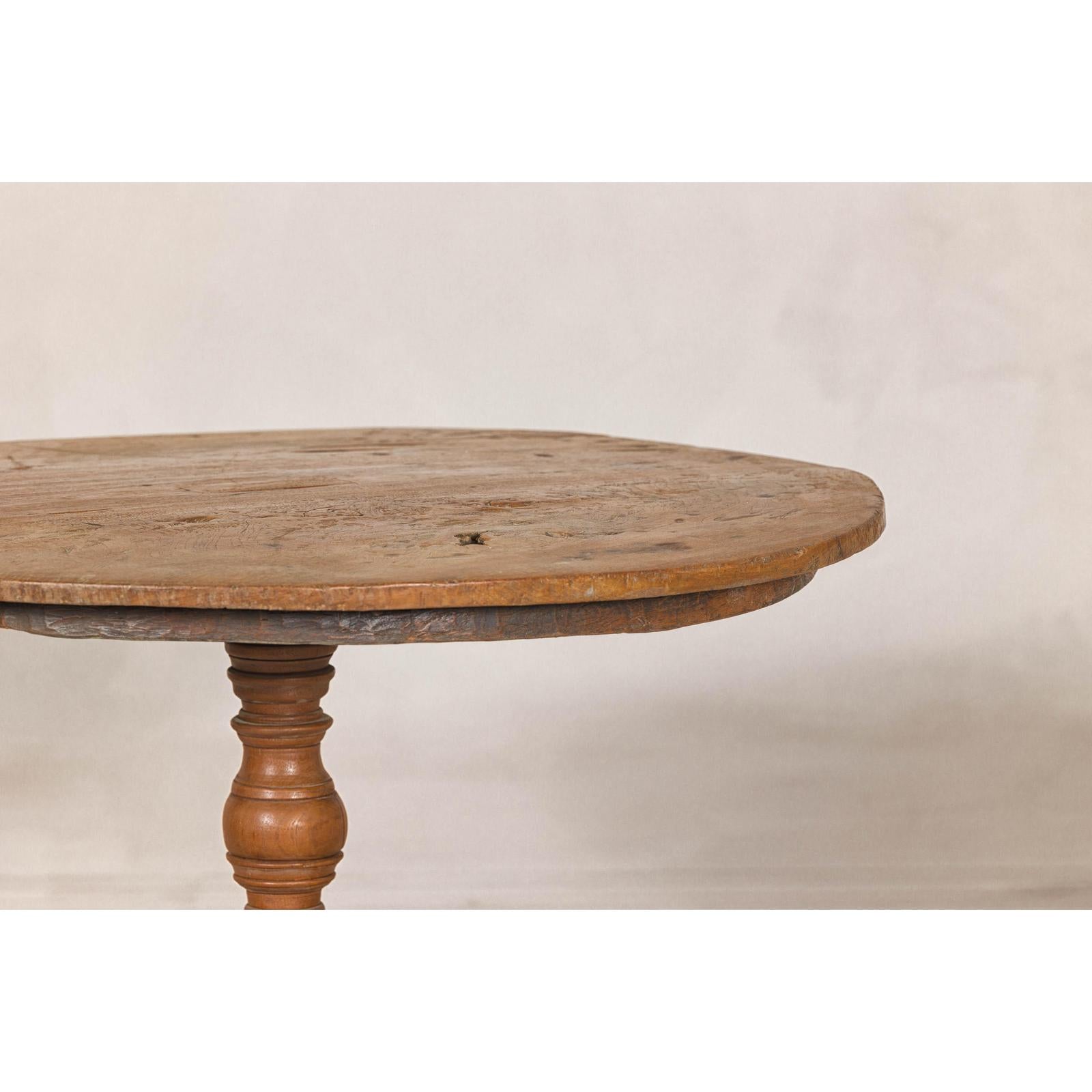 Colonial Teak Pedestal Side Table with Tripod Base, Early 20th Century