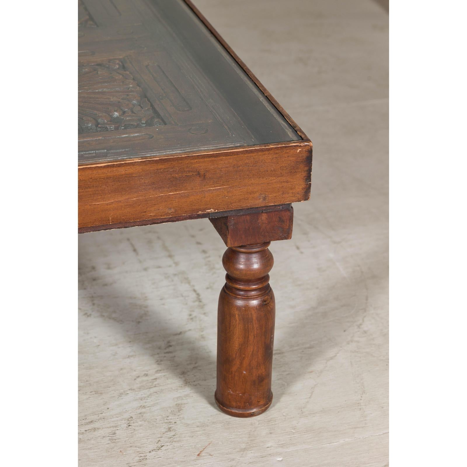 Antique Colonial Shutter Made into Coffee Table with Glass Top