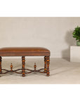 Theodore Alexander Louis XIII Style Leather Bench with Turned Hardwood Legs