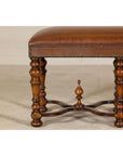Theodore Alexander Louis XIII Style Leather Bench with Turned Hardwood Legs