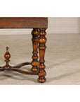 Theodore Alexander Louis XIII Style Leather Bench with Turned Hardwood Legs