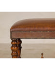 Theodore Alexander Louis XIII Style Leather Bench with Turned Hardwood Legs