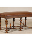Theodore Alexander Louis XIII Style Leather Bench with Turned Hardwood Legs