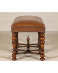 Theodore Alexander Louis XIII Style Leather Bench with Turned Hardwood Legs