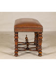 Theodore Alexander Louis XIII Style Leather Bench with Turned Hardwood Legs
