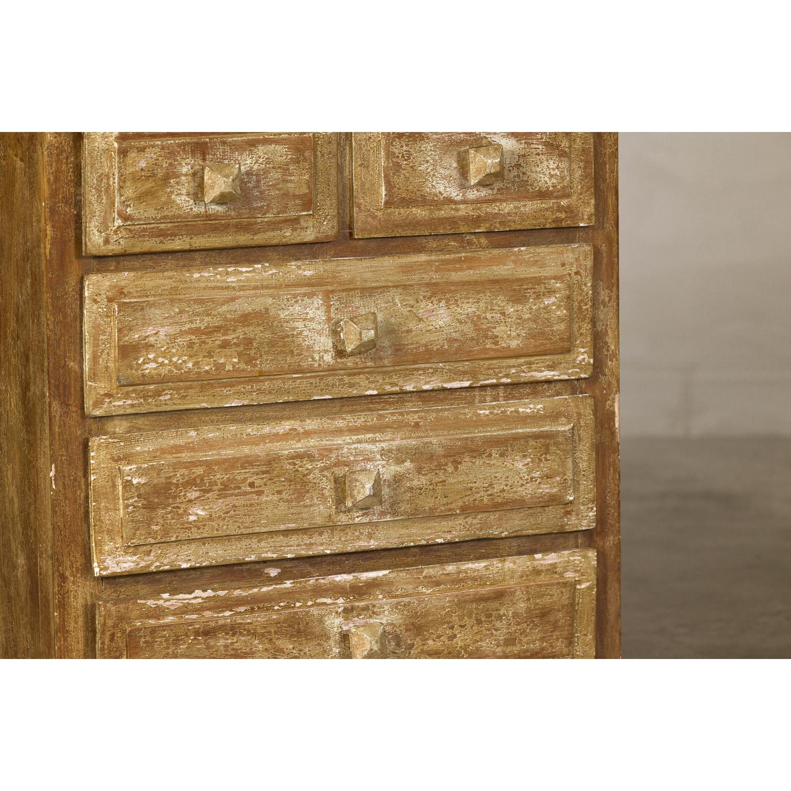 Pair of Distressed Vintage Nightstands with Subtle Brown and Green Patina