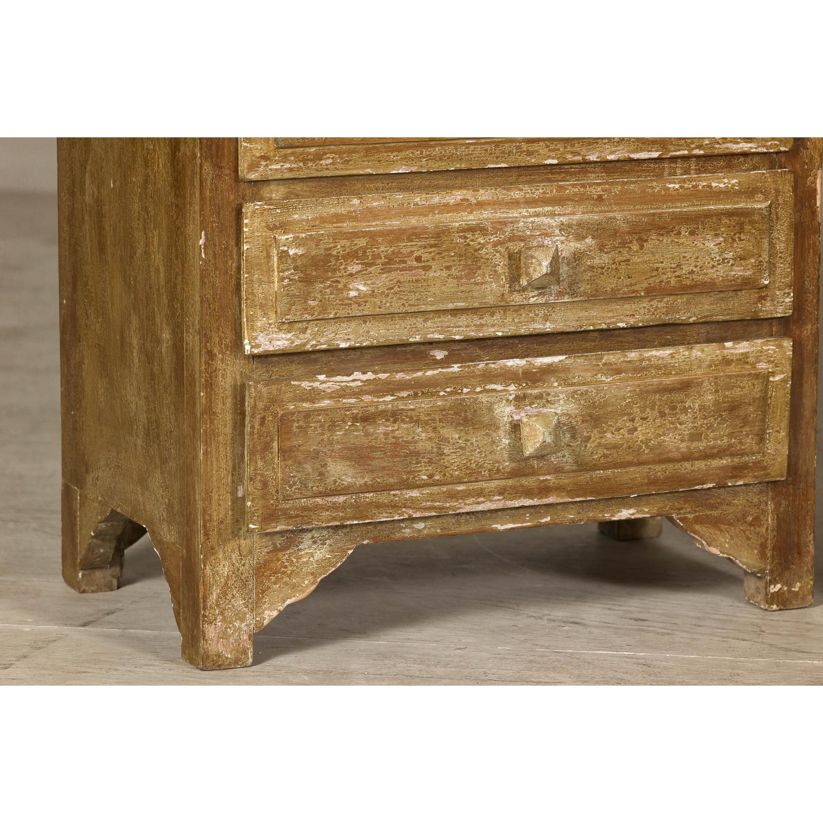 Pair of Distressed Vintage Nightstands with Subtle Brown and Green Patina