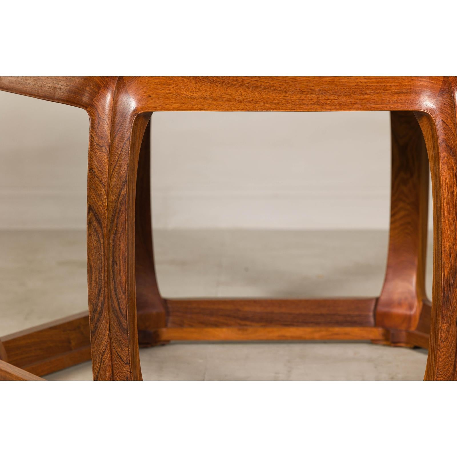 Hexagonal Elm Wood Center Table with Sculptural Open Frame Design