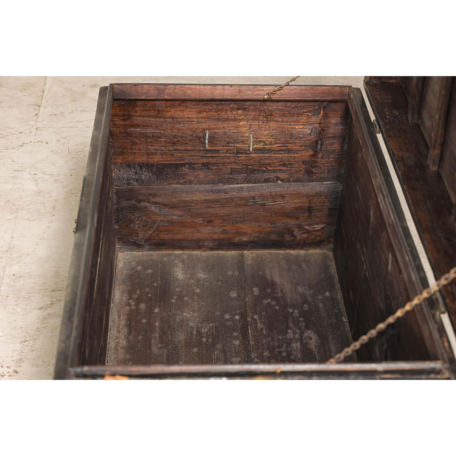 Qing Dynasty Elmwood Blanket Chest with Black Lacquer Finish and Brass Accents