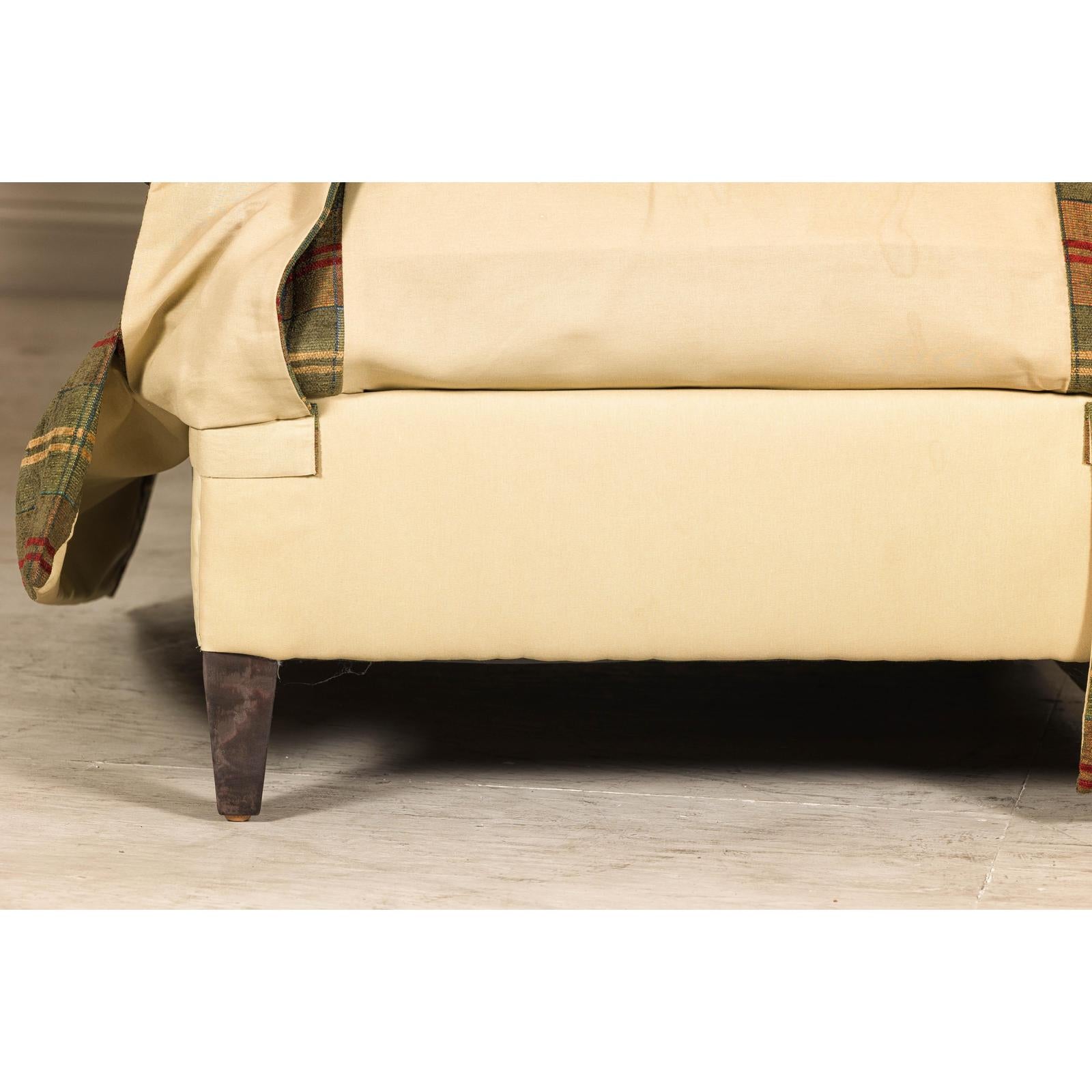 Pair of Kravet Plaid Upholstered Club Chairs with Skirted Base for Cozy Seating