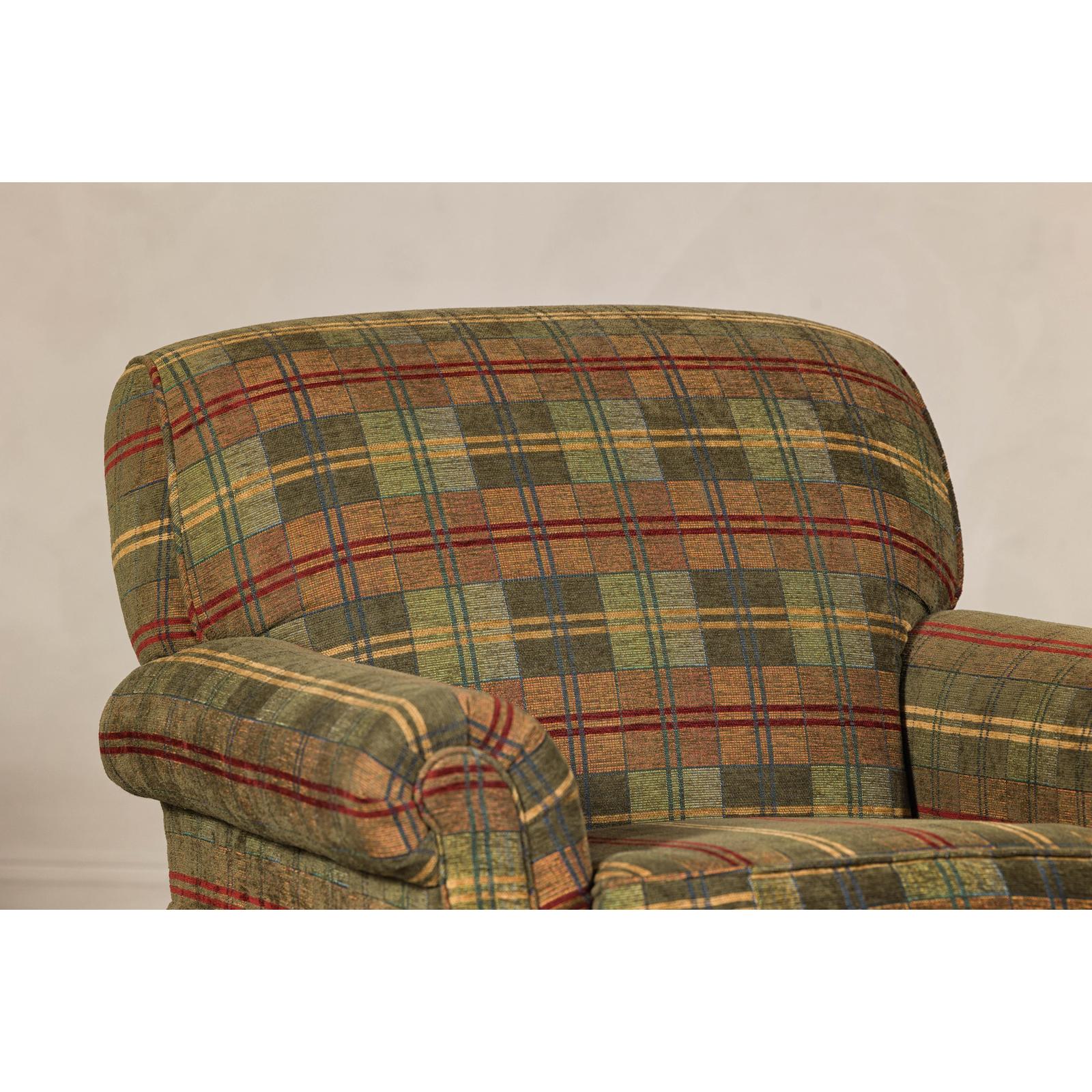 Pair of Kravet Plaid Upholstered Club Chairs with Skirted Base for Cozy Seating