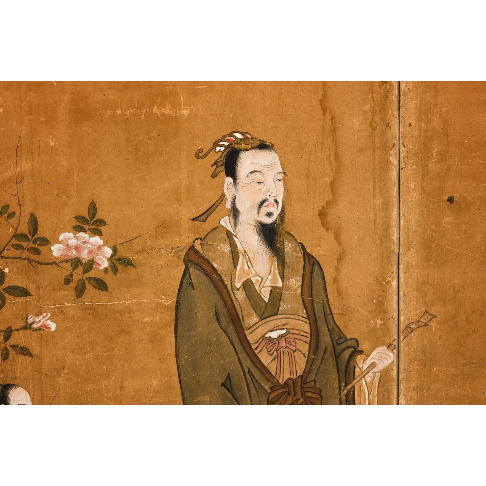 Meiji Six-Panel Folding Screen with Courtly Landscape and Pavilion-11. Asian &amp; Chinese Furniture, Art, Antiques, Vintage Home Décor for sale at FEA Home