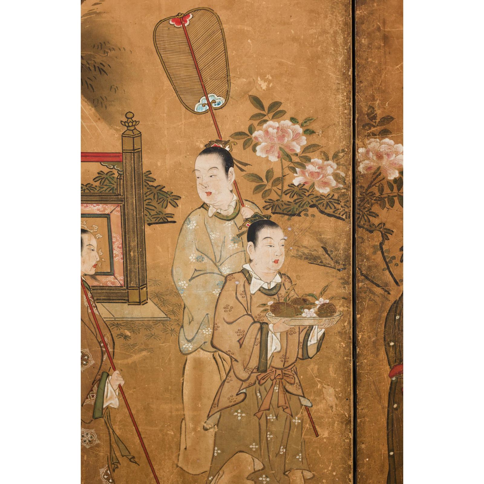 Meiji Six-Panel Folding Screen with Courtly Landscape and Pavilion-12. Asian &amp; Chinese Furniture, Art, Antiques, Vintage Home Décor for sale at FEA Home
