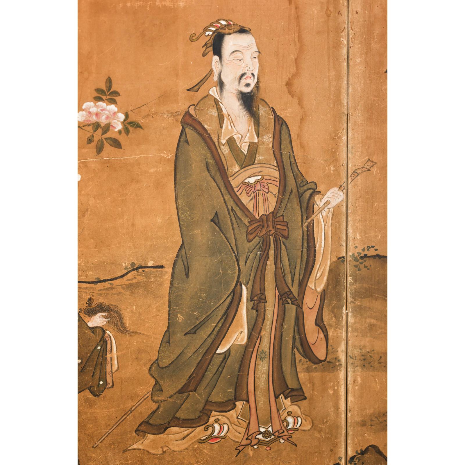 Meiji Six-Panel Folding Screen with Courtly Landscape and Pavilion-13. Asian &amp; Chinese Furniture, Art, Antiques, Vintage Home Décor for sale at FEA Home