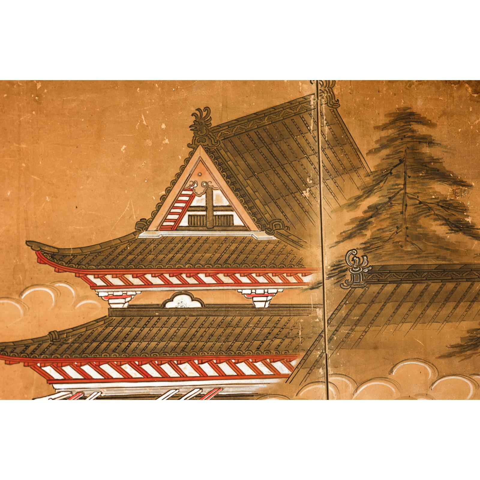 Meiji Six-Panel Folding Screen with Courtly Landscape and Pavilion-14. Asian &amp; Chinese Furniture, Art, Antiques, Vintage Home Décor for sale at FEA Home