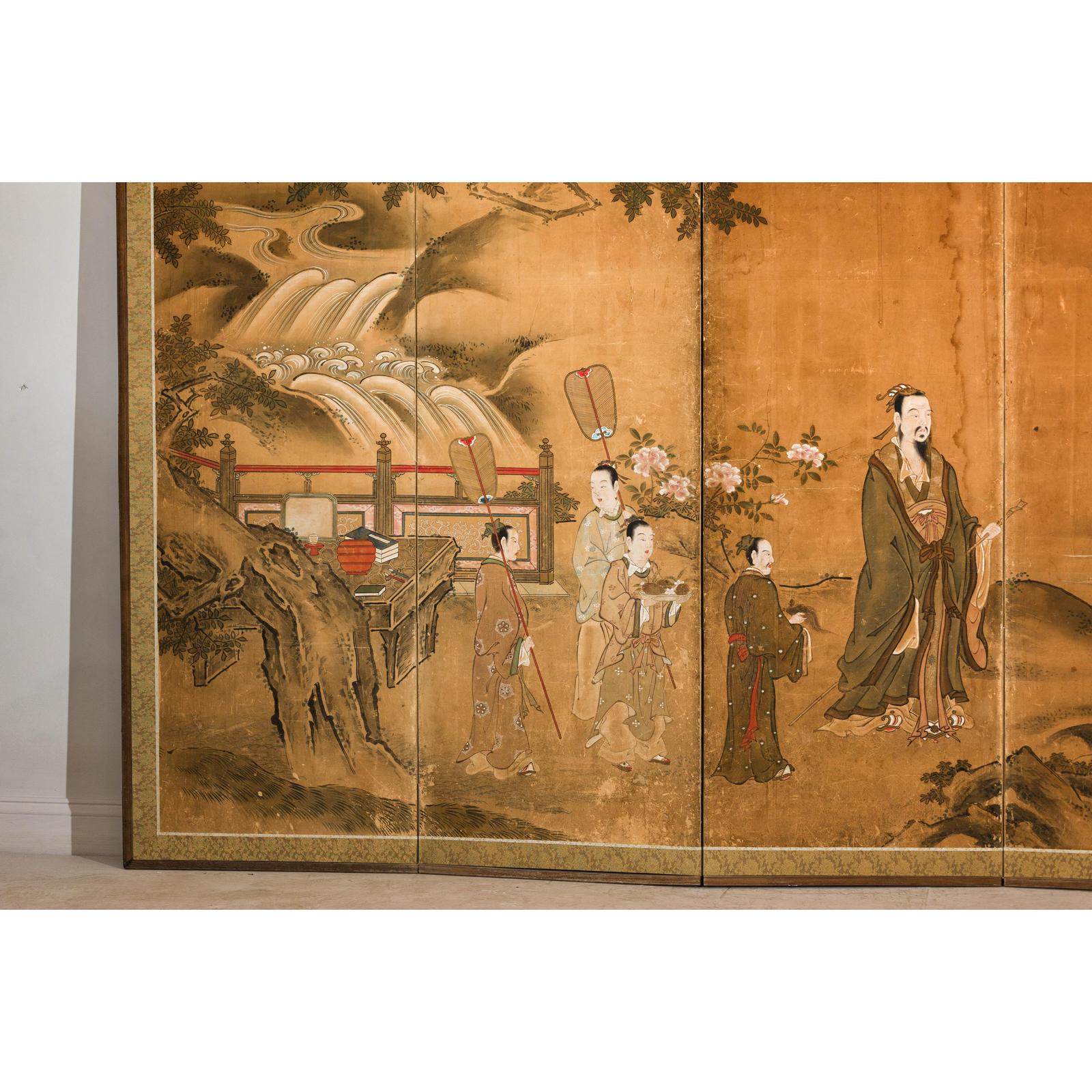Meiji Six-Panel Folding Screen with Courtly Landscape and Pavilion-6. Asian &amp; Chinese Furniture, Art, Antiques, Vintage Home Décor for sale at FEA Home