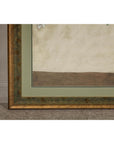 Midcentury Japanese Minimalist Botanical Print in Custom Gold Frame under Glass