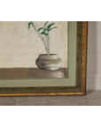 Midcentury Japanese Minimalist Botanical Print in Custom Gold Frame under Glass