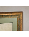 Midcentury Japanese Minimalist Botanical Print in Custom Gold Frame under Glass