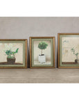 Midcentury Japanese Minimalist Botanical Print in Custom Gold Frame under Glass